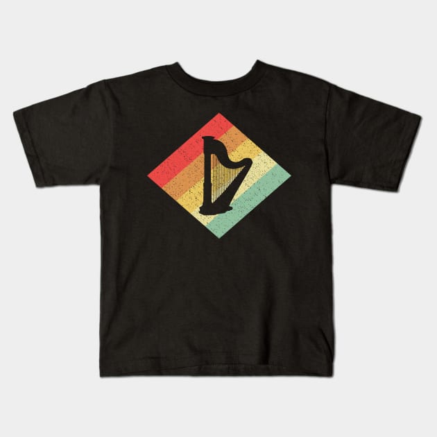 Retro Vintage 80s Harp Gift For Harpists Kids T-Shirt by OceanRadar